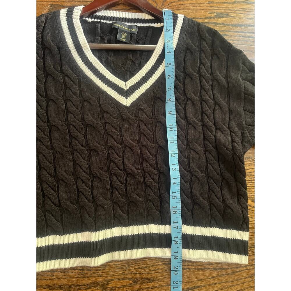 House of Harlow 1960 v-neck crop cable sweater black white Sz. M - Picture 5 of 6